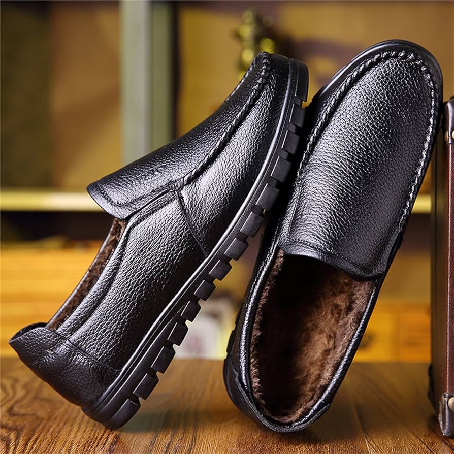 Amazon.co.jp: father black leather shoes,dad winter plush
